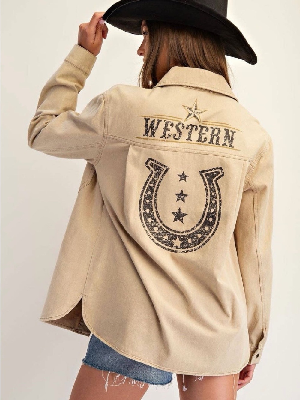 Western Horseshoe Embroidered Beige Jacket